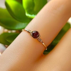 Dainty Gold filled Garnet Wire Wrapped Ring Handmade